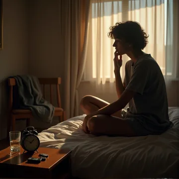 Osoba patrząca na budzik i kluczyki do samochodu na nocnym stoliku po wieczornej imprezie